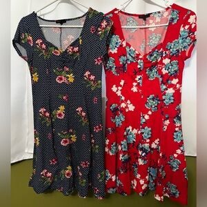 Navy Polka Dot & Red Floral Dresses | Medium